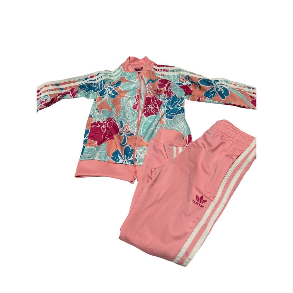 Adidas 7/8 pale pink floral athletic suit jogger pant full zip track jacket nwot